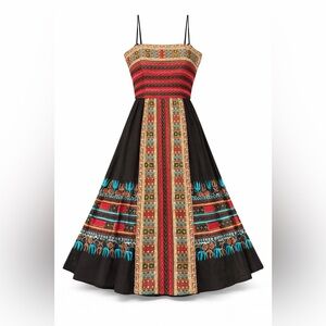 BCBGMAXAZRIA Boho Tribal Print Dress | Tie Back | Lined | Size M